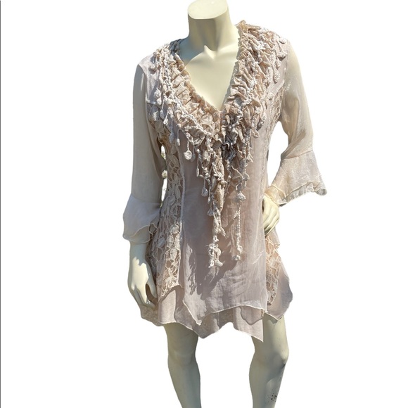 Scully Honey Creek Natural Crochet Lace Top Size S - Picture 6 of 12